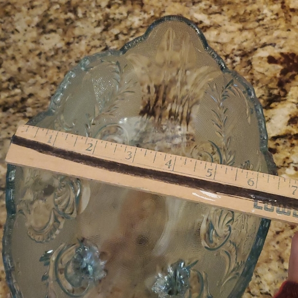 *1117 Vintage Light Blue Footed Carnival Glass Fruit Bowl - Picture 11 of 12